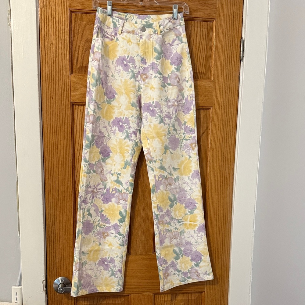 Floral High-Waisted Pants